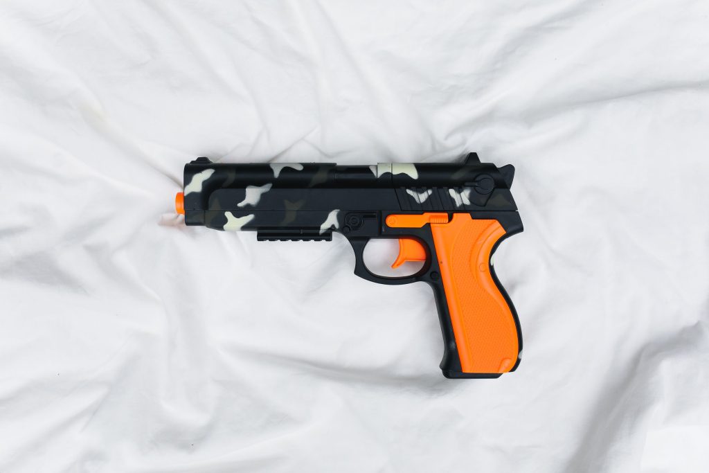 Replica handgun that looks like a real firearm, used in a California brandishing case